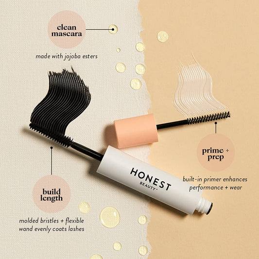 Honest Beauty 2-in-1 Extreme Length Clean Mascara + Lash Primer - Lengthening + Volumizing - EWG Verified, Vegan + Cruelty-Free - Black - 0.27 fl oz