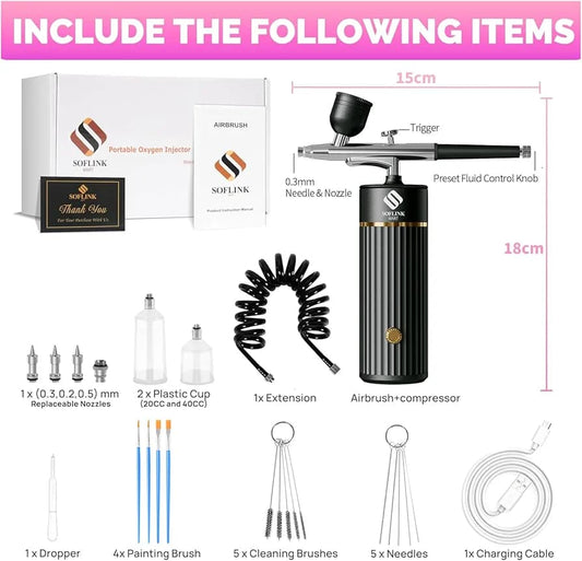 Cordless Airbrush Kit with Compressor, 48 PSI Rechargeable Handheld Airbrush for Nails, Portable Nail Airbrush Machine Gel Polish for Tattoo, Makeup, Barber Decoration etc
