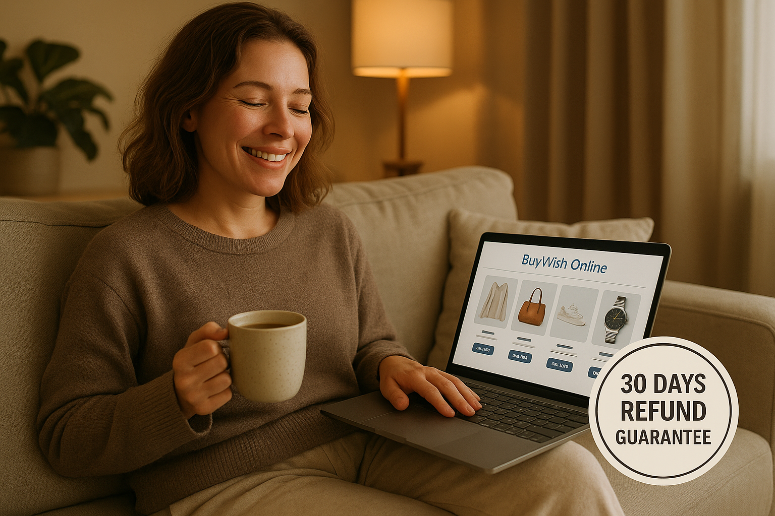 can you create real human pic like showing buying product online from buy wish online and feel relax and they feel happy bcz 30 days refund