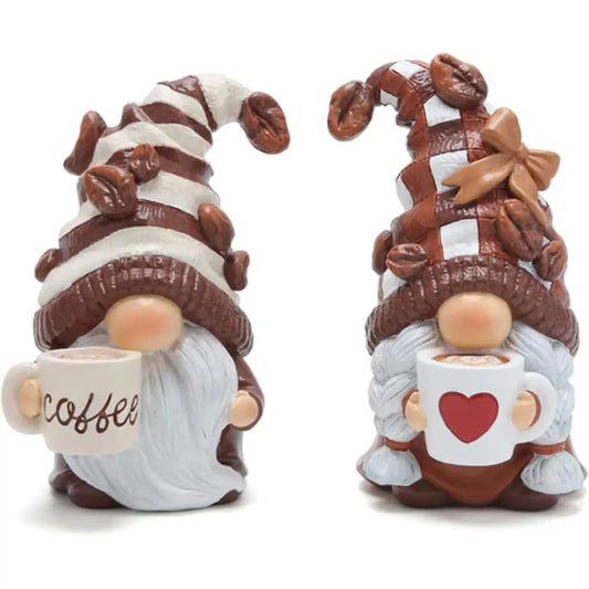 Hodao 2PCS Coffee Gnomes - Coffee Bar Decor Accessories - Spring/Summer Swedish Tomte Elf Dwarf Figurines - Gnome Decorations for Spring/Summer - Gifts for Fall Gnome Decor - Indoor Home Decorations