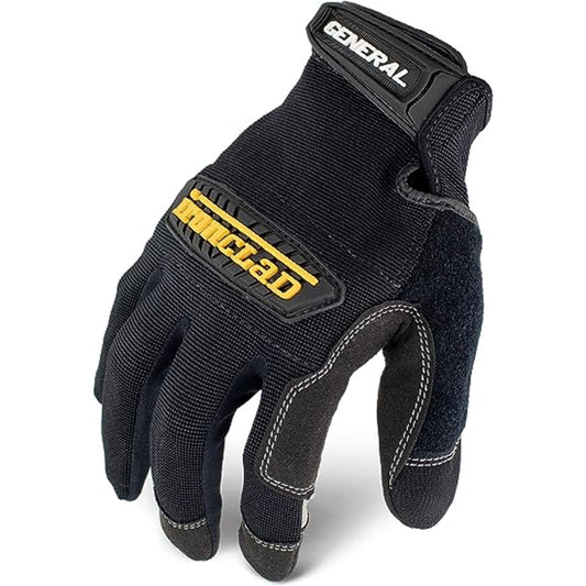 Ironclad General Utility Work Gloves GUG: All-Purpose, Performance Fit, Durable, and Machine Washable - Black, 1 Pair