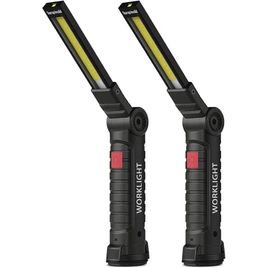Coquimbo Tool Gifts for Men: Rechargeable LED Work Lights with Magnetic Base - 5 Modes, 360° Rotation - Set of 2 in Black