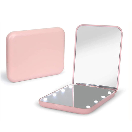 Kintion LED Compact Travel Makeup Mirror: Pocket-Sized, 2-Sided, Portable Lighted Mirror with 1X/3X Magnification - Perfect Pink Gift