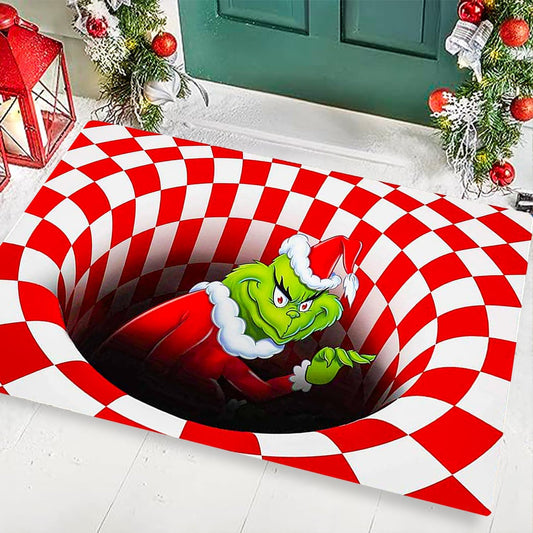 3D Illusion Christmas Welcome Mat: Festive Anti-Slip Doormat for Front Door, Indoor, Outdoor, Bathroom, and Kitchen Decor