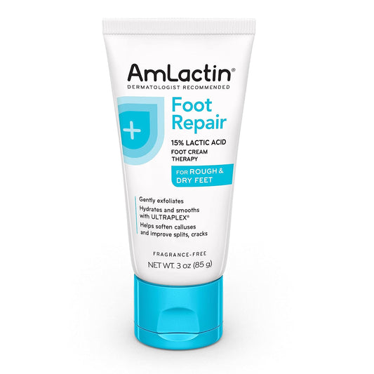 AmLactin Foot Repair Cream: 3 oz Moisturizing Foot Cream with 15% Lactic Acid for Dry, Cracked Heels - Exfoliation and Nourishment for Foot Care (Packaging May Vary)