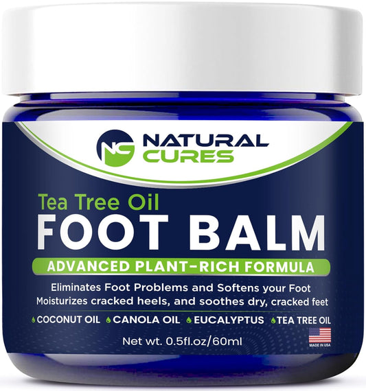 Tea Tree Oil Foot Balm: Instant Hydration for Cracked, Dry Feet and Callused Heels - Natural Treatment Soothes Irritated Skin, Helps with Athlete's Foot, and Provides Superior Moisturizing Foot Care for Women and Men - Proudly Made in the USA