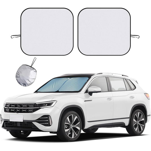 Ziciner 2 PCS Car Windshield Sun Shade: Protect Your Vehicle from Heat and UV Rays with 31.1"×27.9" Foldable Front Window Sunshade, Universal Standard Size Interior Accessories