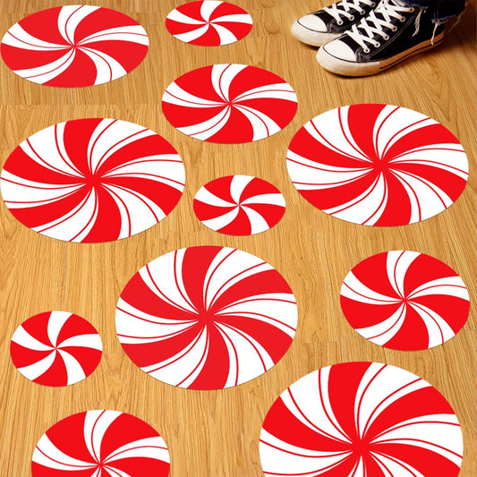 Sweet Celebration underfoot: Rekcopu 12Pcs Peppermint Floor Decals Stickers for Christmas Candy Party Decoration Supplies
