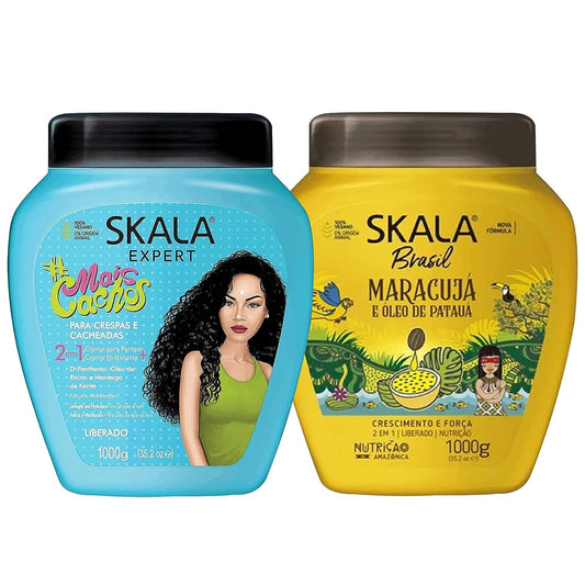 SKALA Hair Care Duo: Expert Mais Cachos 2-in-1 Conditioning Treatment Cream + Brasil Passion Fruit & Pataua Oil Treatment Cream | Nourish, Strengthen, and Transform Your Hair | Each Bottle 1000g/1kg - 35.27 Oz