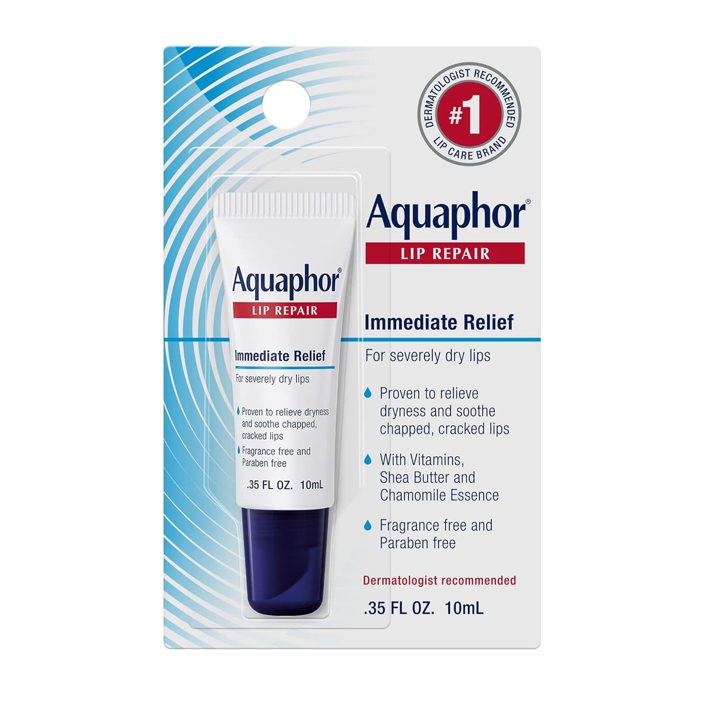 Aquaphor Lip Repair Ointment - .35 fl. oz. Tube for Long-lasting Moisture to Soothe Dry Chapped Lips