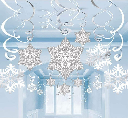 Transform Your Space with 42Ct Christmas Snowflake Hanging Swirl Decorations: Create a Winter Party Wonderland with Xmas Holiday Supplies