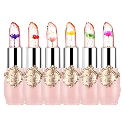 Firstfly Pack of 6 Crystal Flower Jelly Lipstick - Long-Lasting Nutritious Lip Balm for Moisturized Lips - Magic Temperature Color Change Lip Gloss in Pink