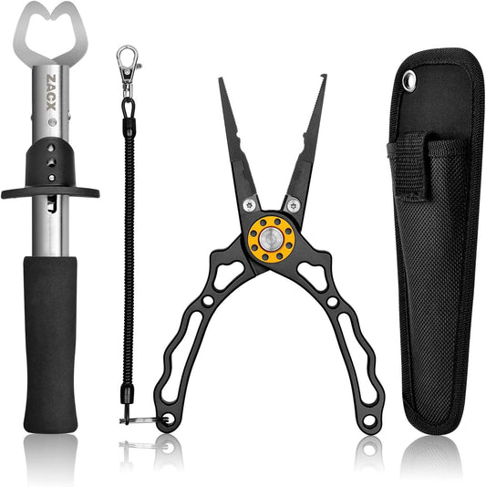ZACX Fishing Pliers and Lip Gripper Set: Upgraded Multi-Function Tools for Anglers (Package B)