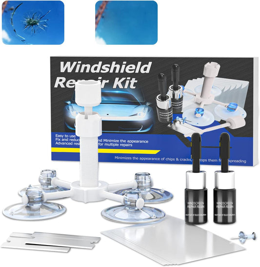 ARRIONO Windshield Repair Kit: Professional Automotive Glass Repair Kit with 2 Bottles of Resin for Quick Fixes on Chips, Star-Shaped, and Bulls-Eye Damage