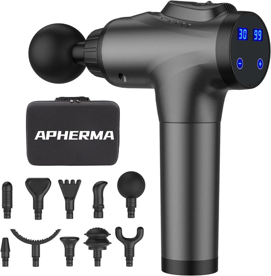 APHERMA Muscle Massage Gun: Handheld Deep Tissue Massager Tool for Athletes with 30 Speed Levels and 10 Interchangeable Heads - Thoughtful Mother's Day Gift from Daughter/Son