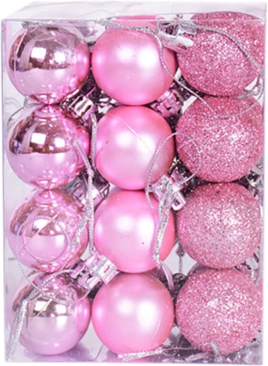 Charming Mini Ornaments: Set of 24 Shatterproof 1.18-Inch Small Christmas Balls in Multicolor Pastels - Perfect for Delicate Tree Decor and Festive Ambiance (Pink)