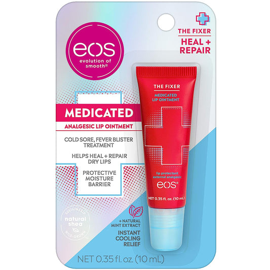 eos Medicated Lip Balm - The Fixer | Lip Care to Repair and Protect Chapped and Dry Lips | Instant Cooling and Pain Relief with Natural Ingredients | 0.35 oz, Cooling Mint Flavor