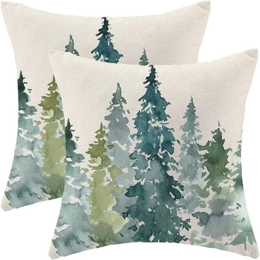 AEIOAE Watercolor Dark Green Tree Pillow Covers 18x18 Set of 2: Nature-Inspired Christmas Throw Pillowcases for Rustic Forest Decor in Your Indoor and Outdoor Spaces, Perfect for Sofa, Bedroom, and Living Room