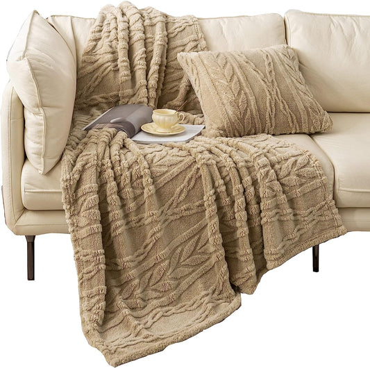 YUSOKI Sherpa Fleece Throw Blanket - 3D Stylish Design Super Soft Fuzzy Cozy Warm Blanket - Thick Plush Fluffy Furry Blanket for Couch, Bed, Sofa, Chair - Men, Women, Boys Gift - Tan, 50"x65