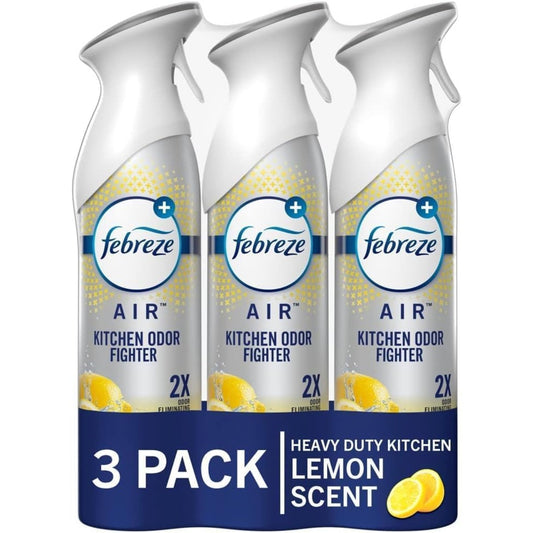 Febreze Home & Kitchen Room Fresheners: Air Freshener Spray, Odor Fighter for Home - Fresh Lemon Scent, 8.8 oz. Aerosol Can, Pack of 3