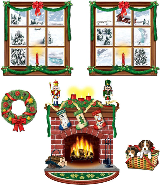 Festive Backdrop Delight: Beistle 5-Piece Printed Plastic Indoor Christmas Decorations - Holiday Photo Booth Backgrounds in Varied Designs, Ranging from 15" to 49