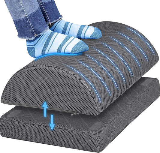 Adjustable Foam Foot Rest for Under Desk at Work - CushZone for Office, Gaming, Computer - Back & Hip Pain Relief - Grey