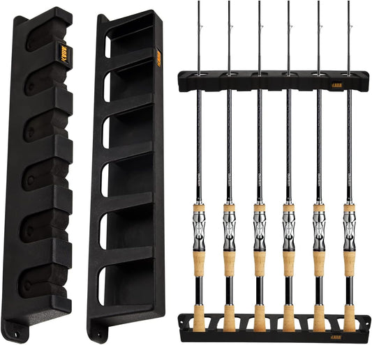 VertiFish 6-Rod Vertical Fishing Pole Rack - Wall Mount Fishing Rod Holder for Spinning and Casting Rods - Organize and Store Fishing Gear in Your Garage