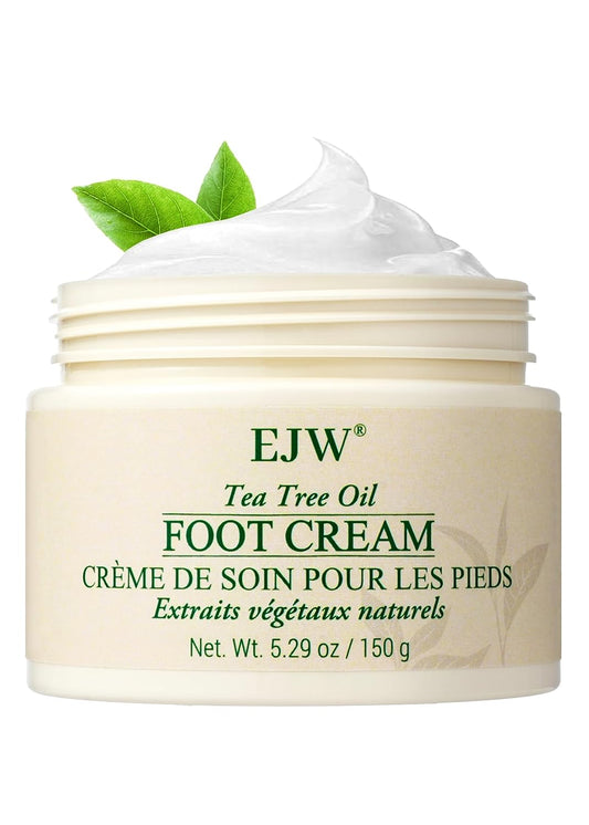 EJW Tea Tree Oil Foot Cream: Moisturize and Soften Dry, Cracked Feet with Natural Ingredients including Urea, Coconut Oil, Cactus, and Aloe Vera