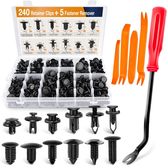 GOOACC GRC-33 240-Piece Bumper Retainer Clips Kit: Versatile Car Plastic Rivets and Fasteners Set - Includes Most Popular Sizes for Door Trim, Panel, Fender Clips (Compatible with GM, Ford, Toyota, Honda, Chrysler)