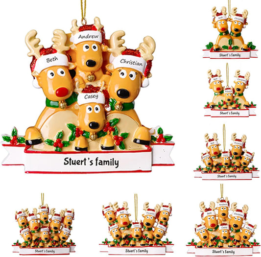 Customizable Reindeer Family Christmas Ornaments 2023: Personalized Name Text for 2-8 Members - Unique Xmas Tree Decoration & Keepsake Gift for Moms and Grandmas