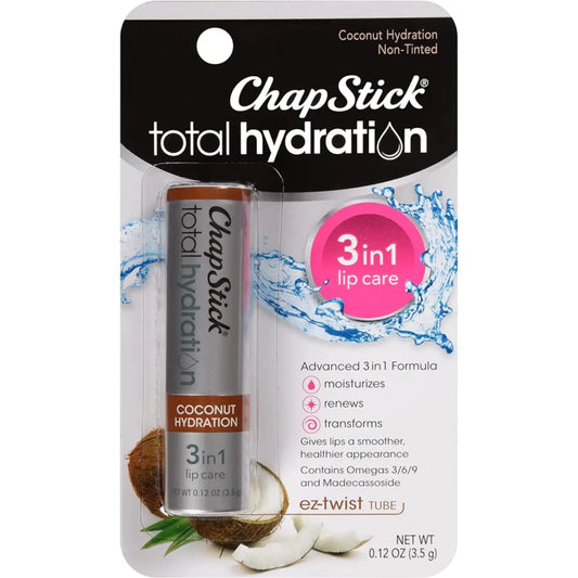 ChapStick Total Hydration Coconut Lip Balm Tube - Hydrating Coconut ChapStick for Lip Care, 0.12 Oz