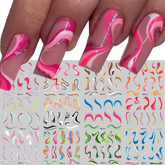 Vibrant Rainbow Wave Nail Art Stickers: 12 Sheets of Colorful Stripes Water Transfer Nail Decals - Elevate Your Nail Designs with Watermark Nail Accessories for Acrylic Nail Supplies