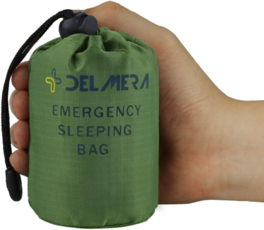 Delmera Emergency Sleeping Bag: Lightweight Waterproof Thermal Survival Sleeping Bag - Essential Survival Gear for Outdoor Adventures, Camping, Hiking - Available in Orange and Green