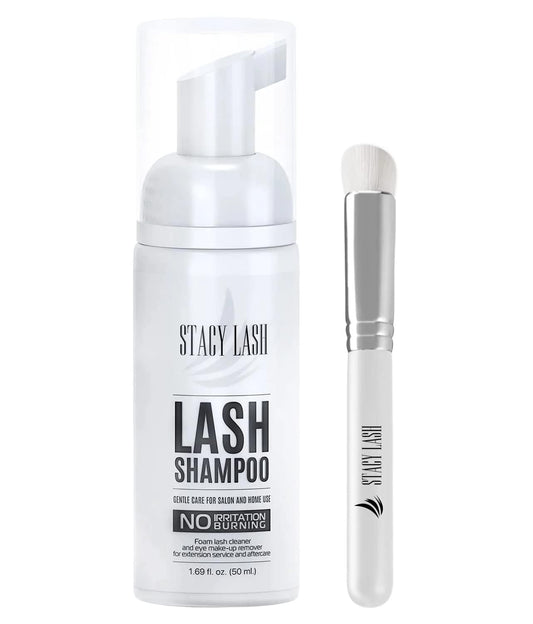 STACY LASH Eyelash Extension Shampoo Brush - 1.69 fl.oz / 50ml - Eyelid Foaming Cleanser/Wash for Extensions & Natural Lashes - Safe Makeup Remover - Supplies for Professional & Home Use