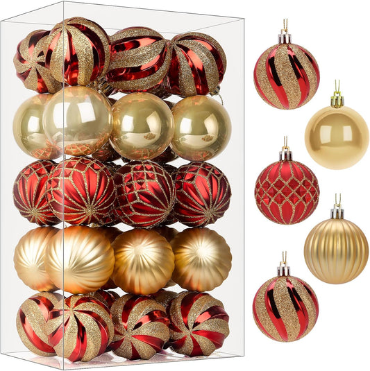 Elevate Your Christmas Tree Decor with SHareconn's 30ct 2.36 Inch Christmas Tree Balls Ornaments: Vibrant Shatterproof Plastic Baubles in Red & Gold for a Festive Holiday Party and Wedding Decoration, 60mm