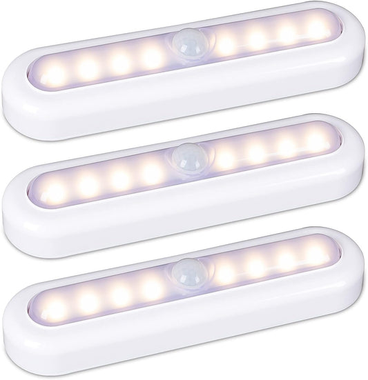 STAR-SPANGLED 3-Pack 7” Battery-Operated Indoor Motion Sensor Lights: Convenient LED Lighting for Closets, Stairs, Under Cabinets, Emitting Warm White Glow