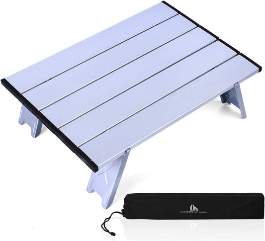 iClimb Ultralight Compact Mini Folding Aluminum Table: Ideal for Beach Picnics - Available in Two Sizes - Silver Color - Includes Carry Bag (Size: S)