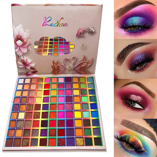 Rechoo 99 Colors Eyeshadow Palette - Rainbow Colors Fusion - Professional Matte Glitter Makeup Palette - Colorful Powder Long Lasting Eye Shadow (99 Colors-B)