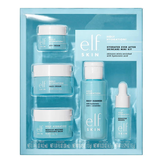 e.l.f. SKIN Hydrated Ever After Mini Skincare Kit: Cleanser, Makeup Remover, Moisturizer & Eye Cream for Nourished Skin - TSA-Friendly Sizes for Hydration On the Go