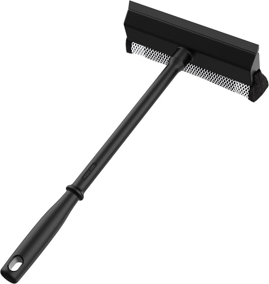 MR.SIGA Professional 2-in-1 Car Window Squeegee and Scrubber - Window Cleaning Tool with Handle, Rubber Blade, and Sponge Scrubber for Windshield and Car Window Cleaning, Black
