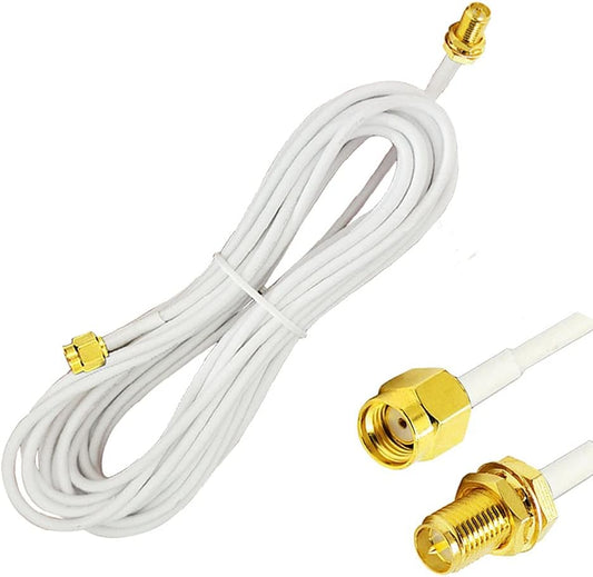 16ft RP-SMA Coaxial Extension Cable (Male to Female Connector) by CORONIR: Ideal for Wireless LAN Router, Bridge, and External Antenna Equipment - White