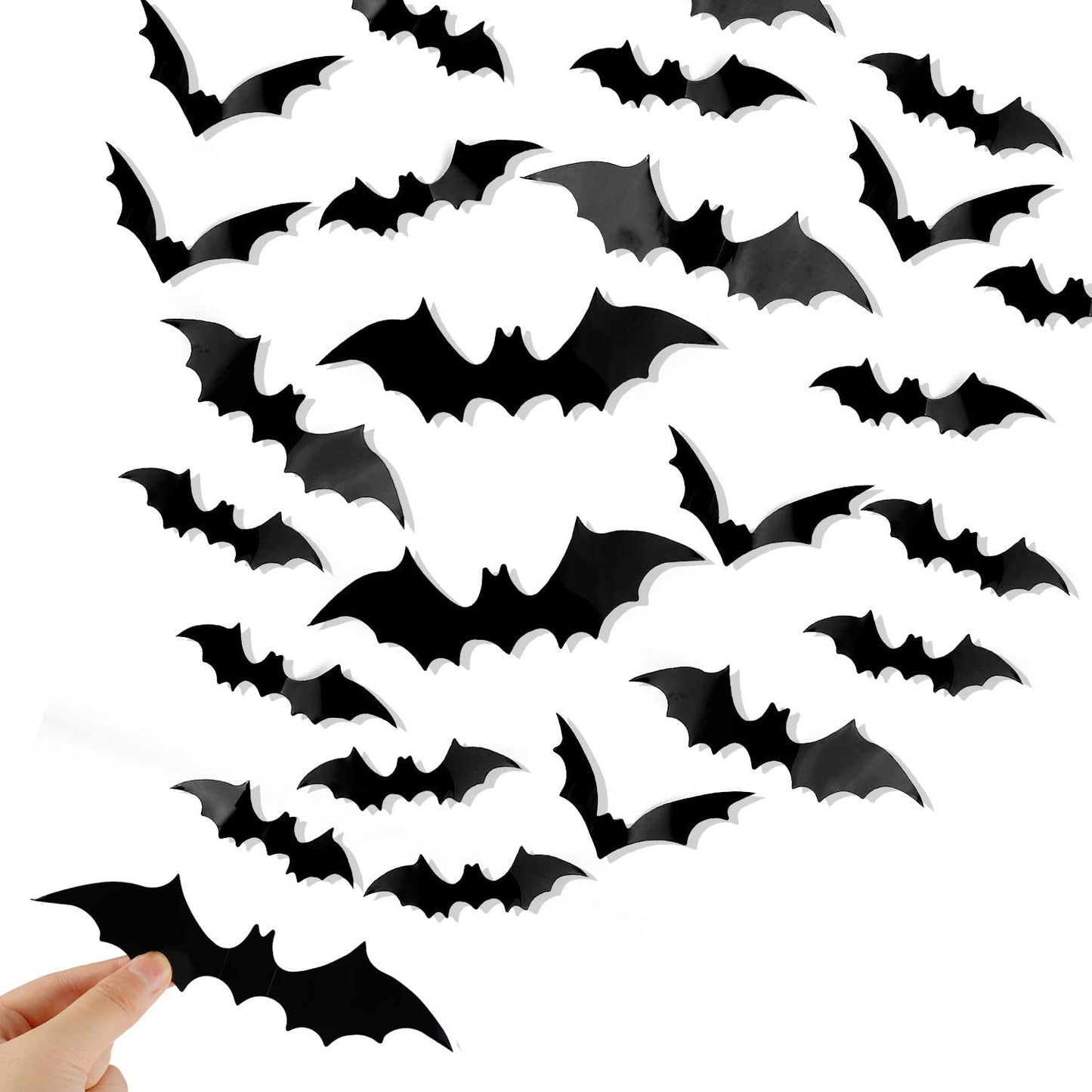 Enchanting Halloween Ambiance: DIYASY 120 Pcs 3D Bat Wall Decor - Waterproof Black Spooky Bat Stickers for Home Decoration and Room Décor in 4 Sizes