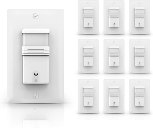 ECOELER Occupancy & Vacancy Model Motion Sensor Light Switch: Motion Activated Wall Switch with Neutral Wire Requirement, Single Pole Installation for Indoor Use, Includes Wall Plate, UL Listed and FCC Approved