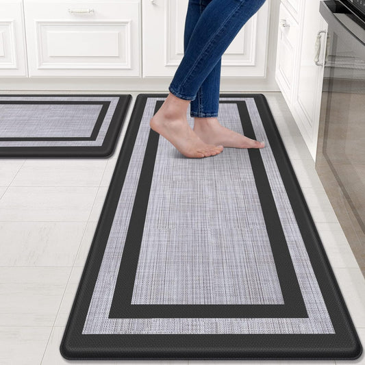 Mattitude Kitchen Mat [2 PCS]: Cushioned Anti-Fatigue Rugs for Comfort in the Kitchen, Office, Laundry, and More - Non-Skid, Waterproof, and Stylish in Black and Gray