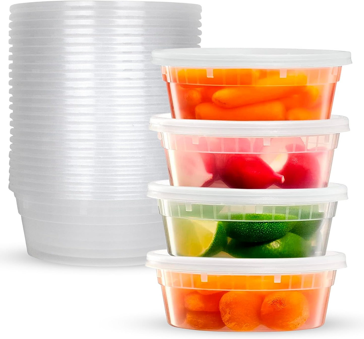 Supreme Select Deli Plastic Storage Containers with Lids - 24 Pack of 8 Oz Reusable Food Containers: Ideal for Home & Business Use, Microwavable, Freezer-Friendly, Dishwasher Safe, with Secure & Tight-Fitting Covers