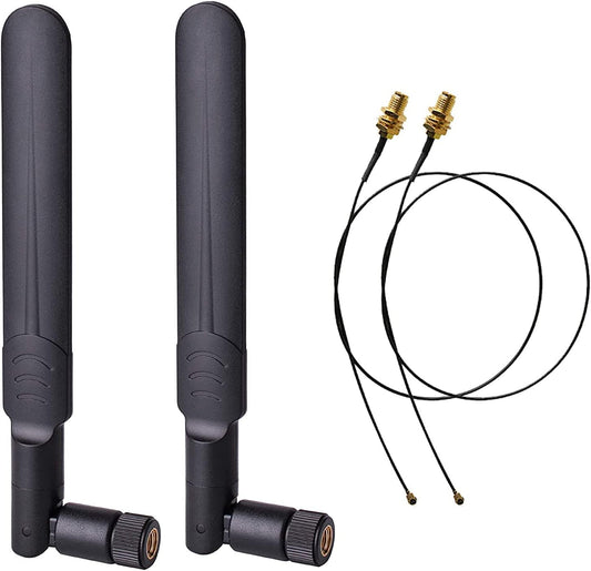 Dual-Band WiFi Antenna Kit - 2 x 8dBi 2.4GHz/5GHz/5.8GHz RP-SMA Male Antennas + 2 x 35CM U.FL/IPEX to RP-SMA Female Pigtail Cables for Mini PCIe Cards, Wireless Routers, PC Repeaters, Desktops, FPV UAV Drones, and PS4 Builds