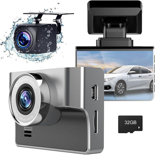 ORIbox Front and Rear 4K/2.5K Dash Cam: Full HD Car Dashboard Recorder with 3.16” IPS Screen, Night Vision, Loop Recording, 170° Wide Angle, WDR, and Free 32GB Card - Black