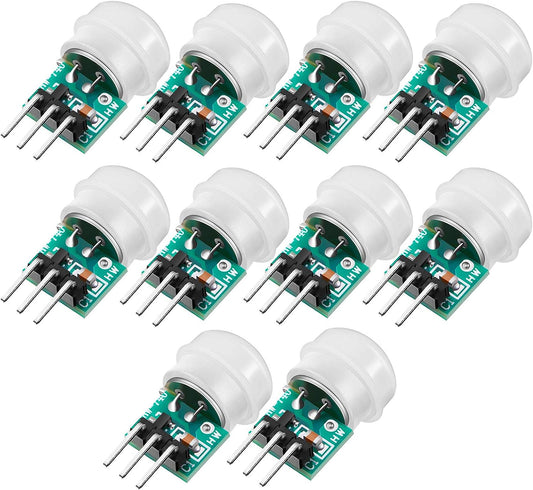 Weewooday 10-Piece AM312 Mini Human Sensor Modules: IR Pyroelectric Infrared PIR Motion Detectors (2.7V to 12V) with Operating Range from -20°C to 60°C