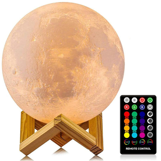 Enchanting 3D Printed Moon Lamp: LOGROTATE's 16-Color LED Night Light with Remote/Touch Control, USB Rechargeable, and Stand – Perfect Gift for Kids, Friends, and Loved Ones (4.8-INCH Diameter)