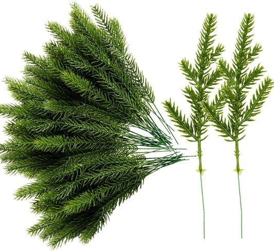 Lush Foliage Delight: Alpurple 60 Packs Artificial Pine Needles Branches - Vibrant 6.7x2.0 Inch Greenery for DIY Garland, Wreath, and Christmas Embellishments - Enhance Your Home and Garden Decor with Lifelike Pine Picks